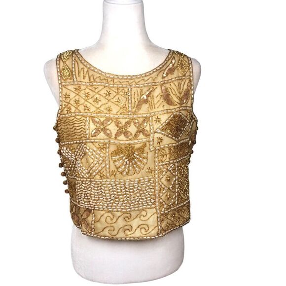 Niteline By Roufogali Top Womens S Gold 100% Silk Gold Elegant RegencyCore Y2K - Picture 9 of 15